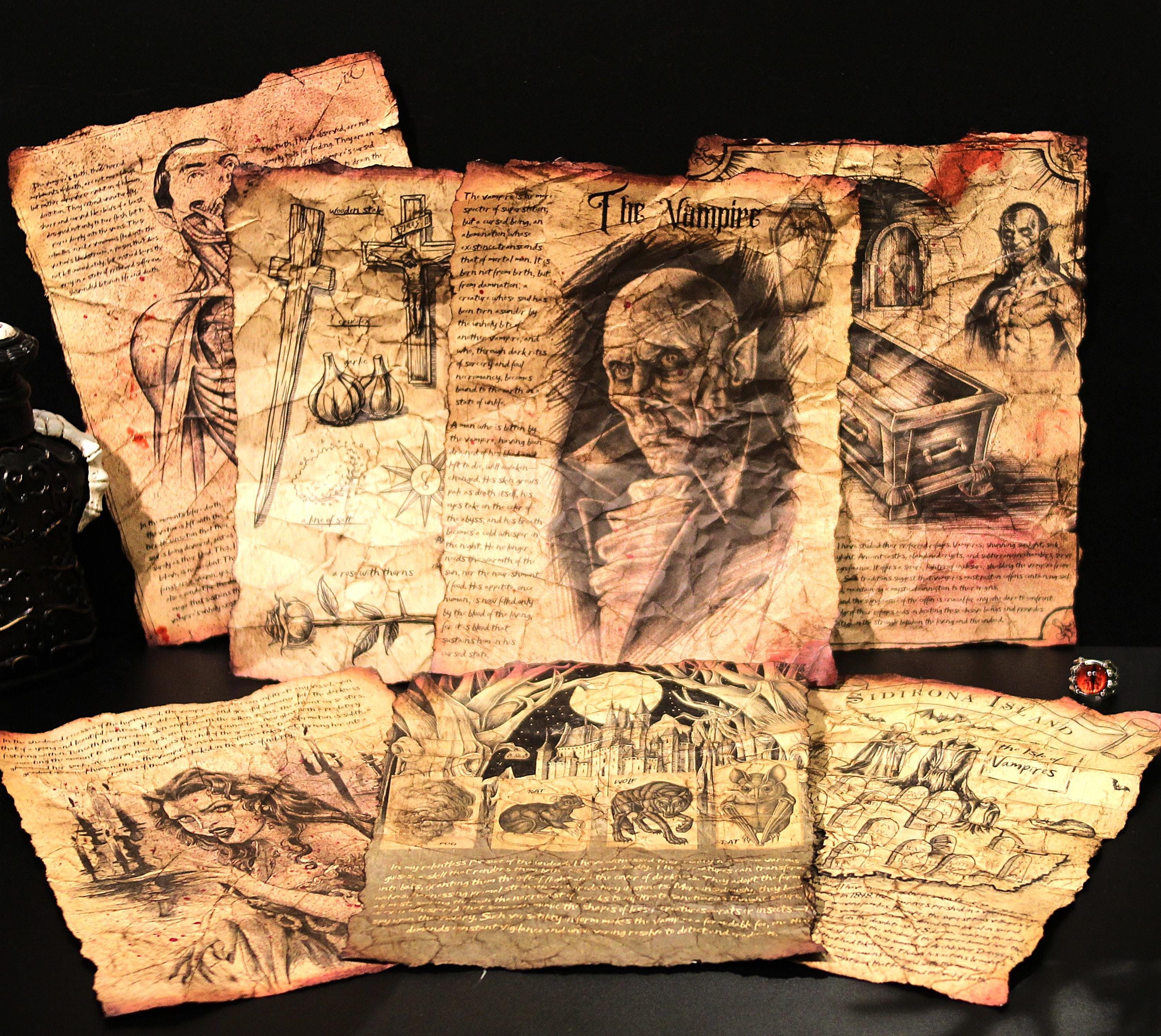 Vampire Hunter Scroll Set, Hand-Aged Parchment Art, Occult Art, Dracula, Nosferatu, Role-Playing Props