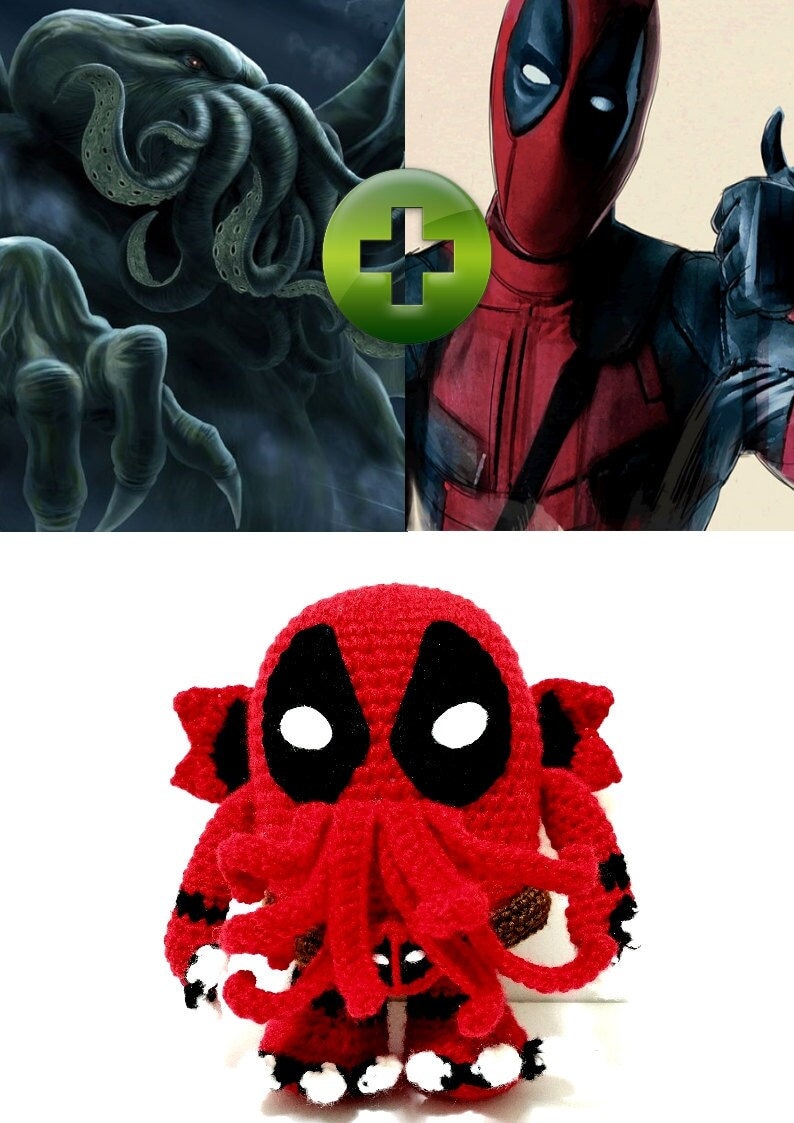 DEADPOOL, superhero, cthulhu lovecraft, arkham horror, crossover, geek, amigurumi, geek, mashup, cthulhu plush image 1