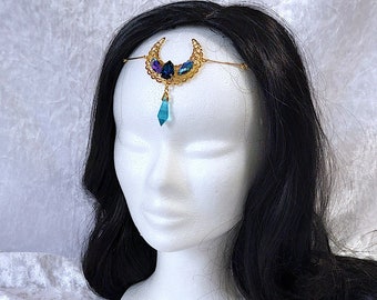 Blue CRESCENT MOON tiara fantasy headpiece