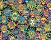 Bright Sugar Skulls Cotton Fabric C7378 Timeless Treasures Novelty-Adult Day of the Dead