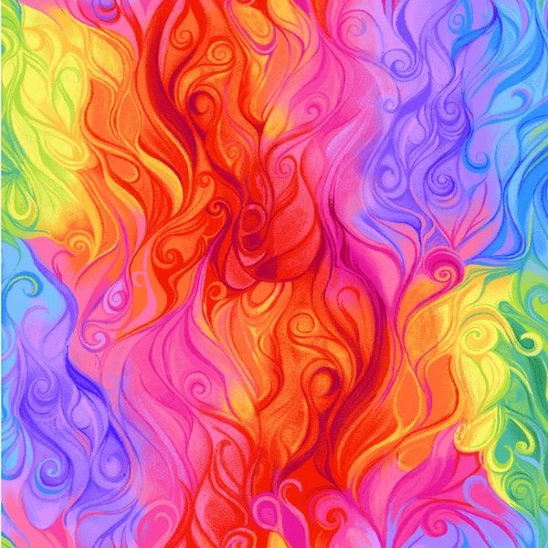 Rainbow Pretty Swirls; Cotton Fabric; C7943; Choose Length; Timeless Treasures; Rain Blossom by Chong-a Hwang