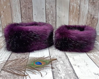 Luxury Handmade Plum Faux Fur Headband: Girls & Women's Ear Warmer