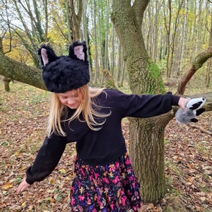Luxus Davy Crockett Hut, schwarze Katze Kunstpelz Hut, handgefertigte Mädchen- oder Damengrößen