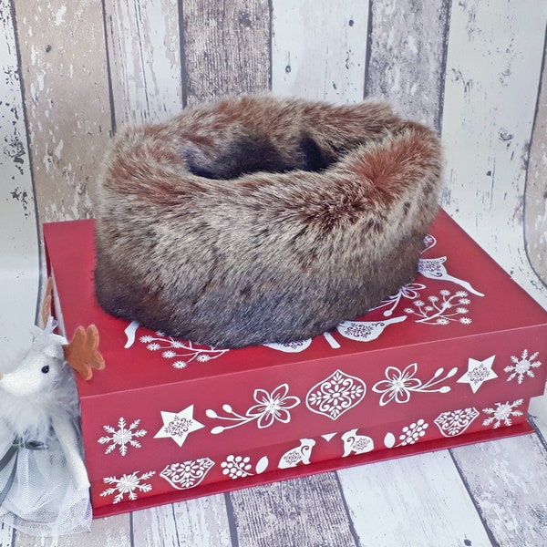 Luxury Wolf Faux Fur Headband, Girls or Womens Brown Faux Fur Headband, Faux Fur Ear Warmers, Faux Fur Hat, Mummy & Me, Ski Hat