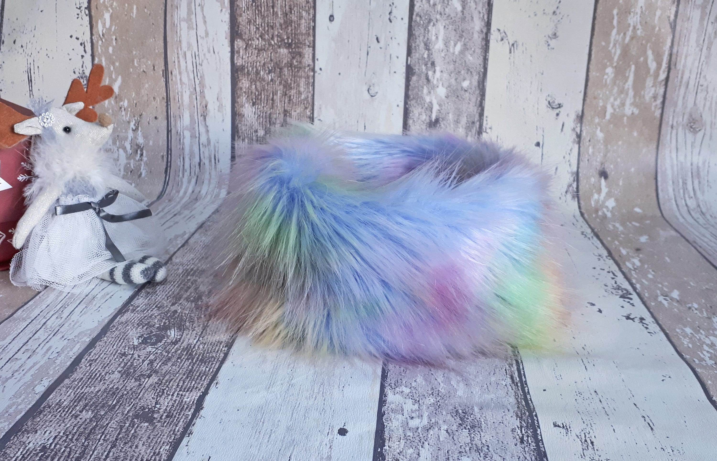 Burberry Black Faux Fur Ear Warmers Headband Rainbow Hair Accents Burberry Ear Warmer - Etsy Canada main image 4