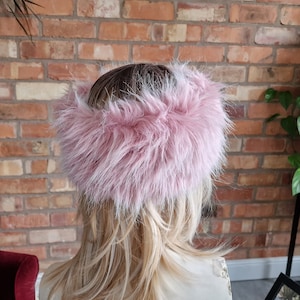 Soft Dusky Pink Faux Fur Headband, Pink with White Tips Faux Fur Headband, Faux Fur Ear Warmers, Faux Fur Hat, Ski Hat