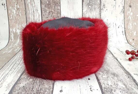 Red Faux Fur Cossack Hat Handmade Girl 