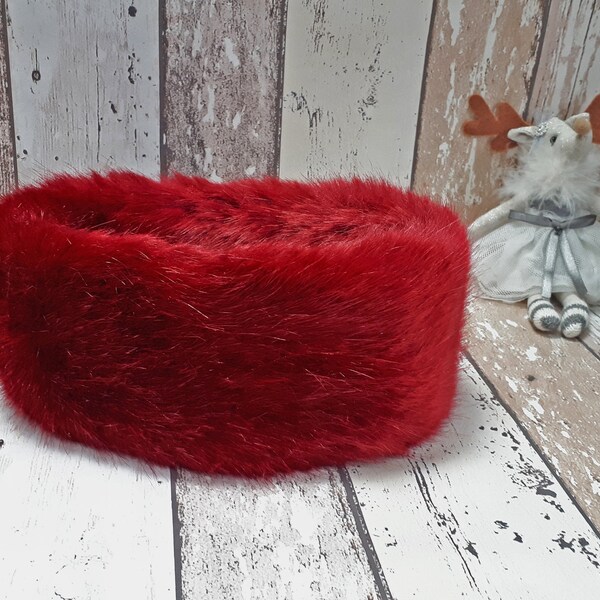 Rich Red Faux Fur Headband, Faux Fur Ear Warmers, Faux Fur Neckwarmer