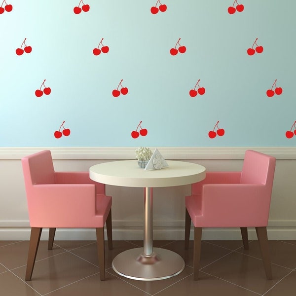 Set of 50 Cherry wall stickers, Fruit confetti pattern, Fun nursery decals