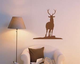 Wall decal stag silhouette modern forest themed home décor wildlife art rustic home living room decal wall sticker stag deer mountains