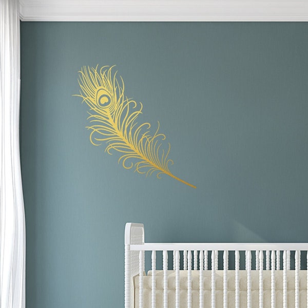 Peacock feather decal, Wall art sticker, Decorative nursery mural