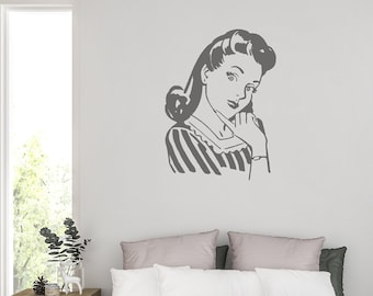 1950's style woman, Retro housewife wall decal, Vintage wall art