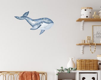 Nursery wall sticker watercolour whale decal reusable nautical nursery sticker playroom & bedroom fabric wall sticker for kids room