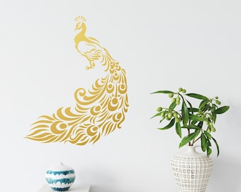 Peacock wall decal, Living room sticker, Beautiful bird mural