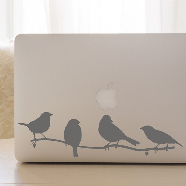 Oiseaux sur une branche, sticker nature pour ordinateur portable, sticker aviaire pour MacBook