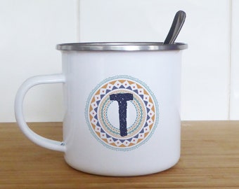 Any Initial Letter, Personalised enamel mug for a truly unique and inspiring sipping experience