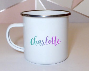 Personalised pastel ombre enamel mug: Sip in style with a customised touch!