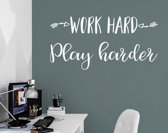 Wall sticker quote work hard play harder inspirational wall decals for home or office motivational stickers for bedroom and living room