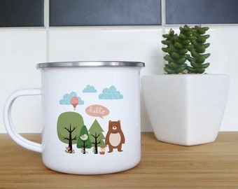 Cute Scandi Forest Enamel Mug, Stylish and Functional 12 oz Mug for Coffee and Tea