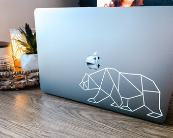 Geometric bear decal, Contemporary MacBook sticker, Wilderness laptop mural