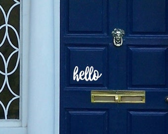 Hello door decal, Welcoming vinyl sticker, Front porch sign