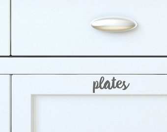 Plates cupboard label, Kitchen door decal, Organising vinyl sticker