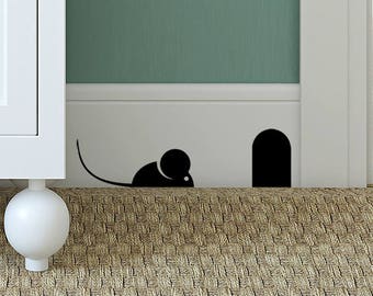 Mouse and hole decal, Skirting board sticker, Fun nursery mural