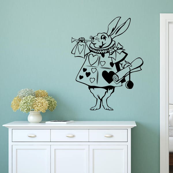 Sticker lapin blanc, les aventures d'Alice au pays des merveilles, sticker mural chambre d'enfant