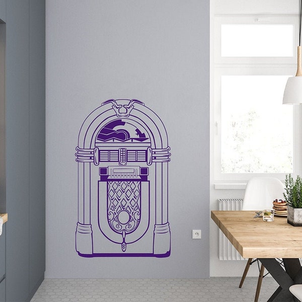 Wall sticker retro jukebox decal vintage wall art 1950's kitsch music mural mid-century modern atomic living