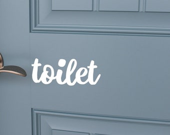 Toilet door sign, Bathroom vinyl decal, Water closet sticker