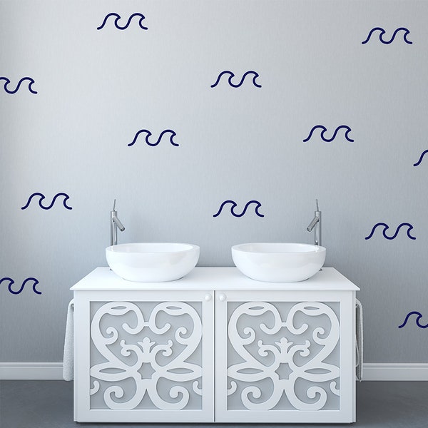 Set of 50 waves, Surf wall stickers, Beach pattern decals