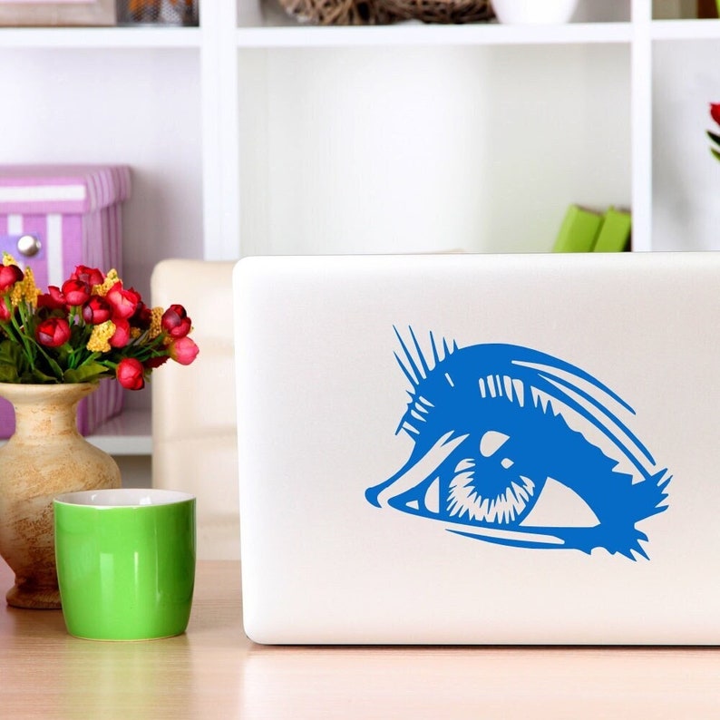 Comic book style eye vinyl laptop decal in sky blue