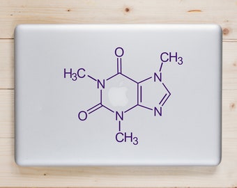 Caffeine molecule decal, Science laptop sticker, MacBook coffee mural