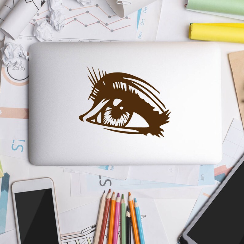 Comic book style eye vinyl laptop decal in chocolate