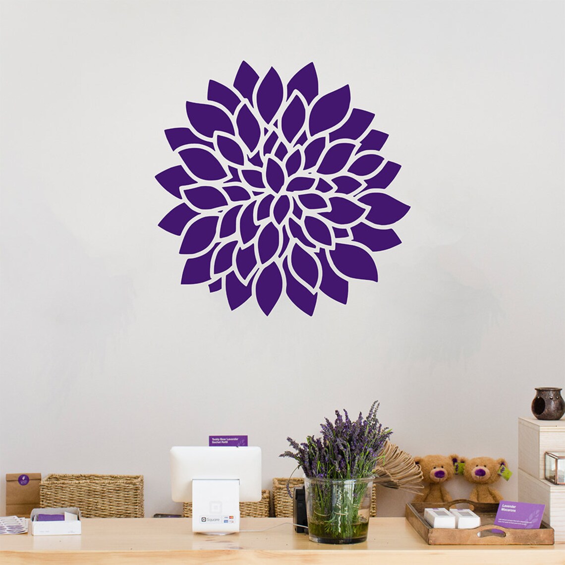 Dahlia wall sticker Botanical flower decal Floral home decor Etsy