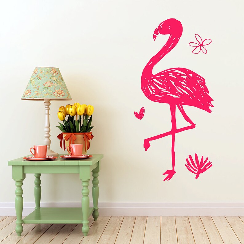 Handgezeichnete Flamingo Aufkleber Tropischen Wandkunst Etsy