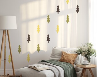 Scandi style tree wall decals reusable fabric stickers woodland theme nursery mural Nordic style home décor for playrooms and bedrooms