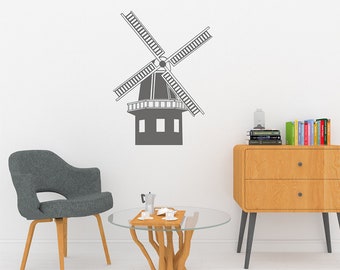 Dutch windmill design wall sticker vintage European style décor decal for home office or nursery vinyl wall art rustic inspired decoration