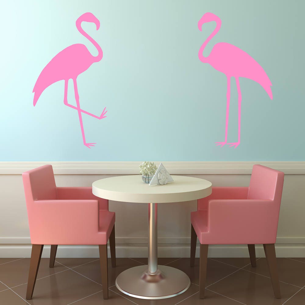 Pair of flamingo decals Tropical wall art Paradise home | Etsy
