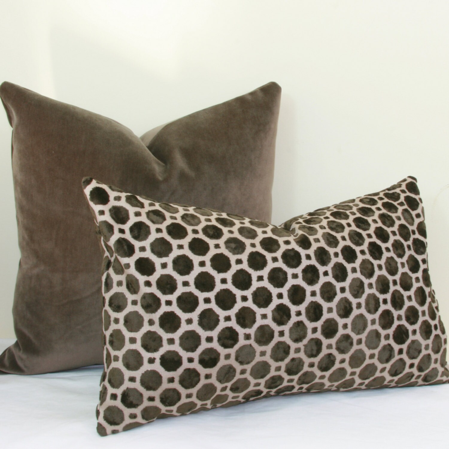 Brown geo velvet pillow cover. Brown lumbar pillow. 12x20 Etsy