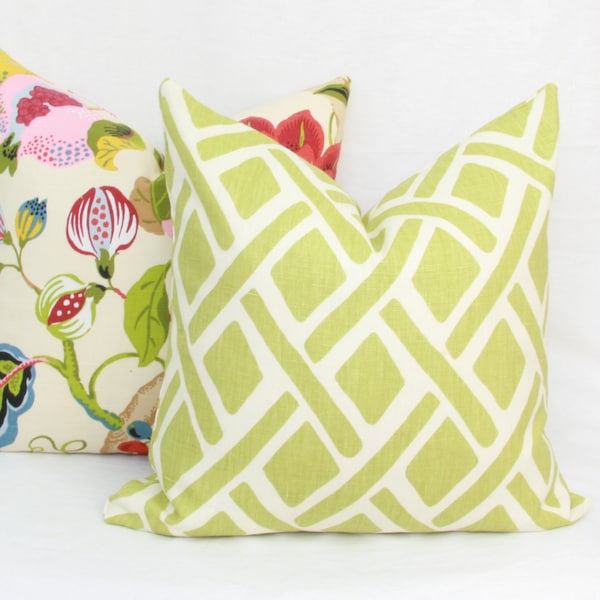 Green trellis pillow cover. Kravet Treads pillow cover. 18" x 18". 20" x 20".22" x 22".24" x 24". 26" x 26".