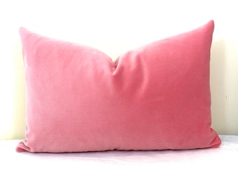 Pink velvet lumbar pillow cover 12x20 13x20 Flamingo pink Coral pink Peach pink Rose pink