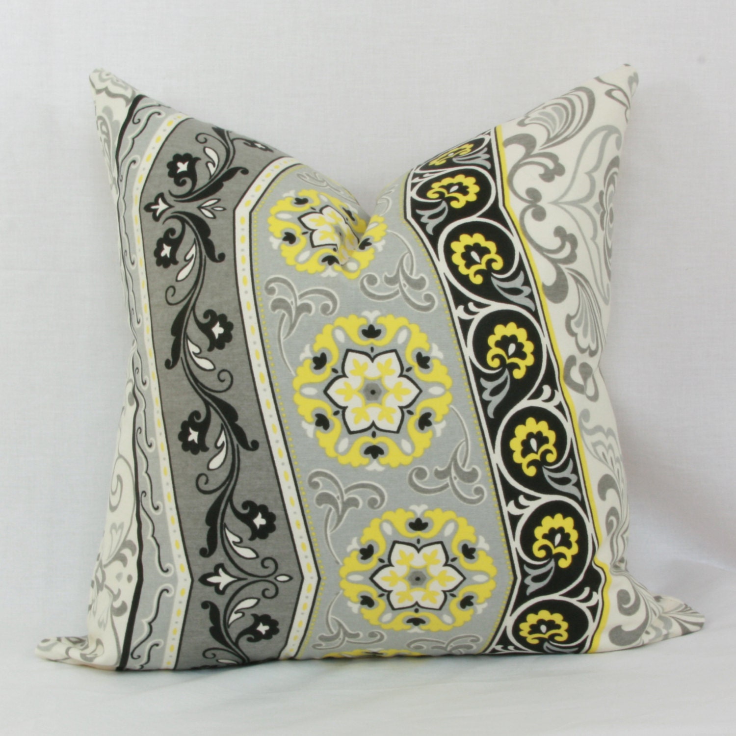 Yellow, Gray & Black Decorative Throw Pillow Cover. 18" X 18". 20" X 20