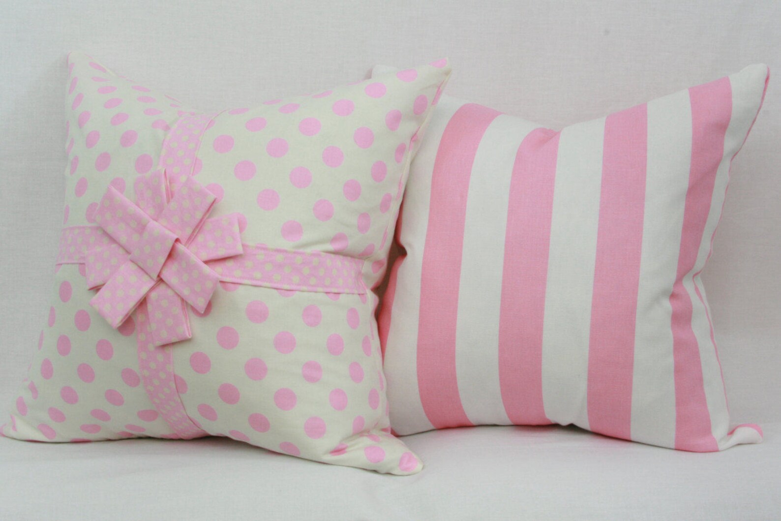 Light Pink & Creme Decorative Throw Pillow Cover With Ribbon Etsy