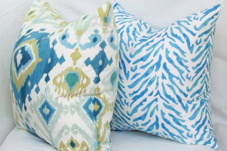 Blue & Green Ikat Decorative Throw Pillow Cover. 12x20 13x20 Etsy