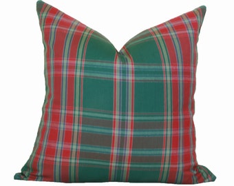 Red green plaid pillow cover 16x16 18x18 20x20 22x22 24x24 26x26 Euro sham Lumbar pillow Christmas pillow 12x20 12x24 14x26 16x24 16x26