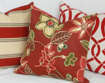 Cherry red indoor/outdoor pillow cover. 16x16 18x18 20x20 22x22 24x24 26x26 red pillow cover red tan pillow cover red outdoor pillow