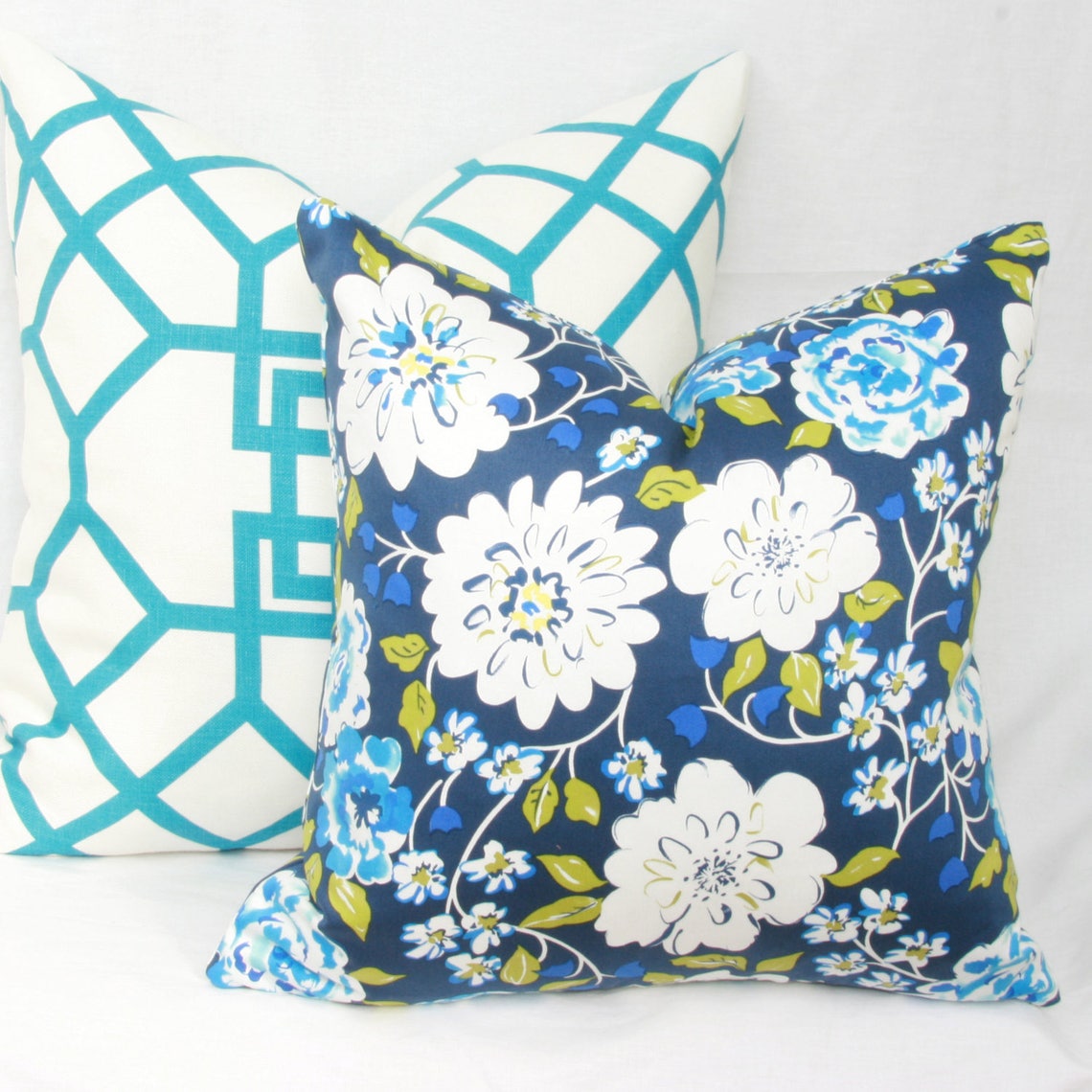 Blue & Green Floral Decorative Throw Pillow Cover. 18 X Etsy