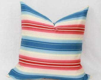 Red & blue stripe decorative throw pillow cover 18x18 20x20 22x22 24x24 26x26 Euro sham Red blue pillow Nautical pillow Red white blue