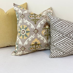 Teal, yellow & tan floral decorative throw pillow cover. 18x18 20x20 22x22 24x24 26x26 accent pillow. toss pillow.